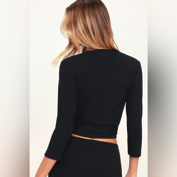 Lulus En Cloche Black Ribbed Wrap Top - Picture 3 of 8
